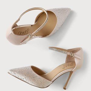 BADGLEY MISCHKA Jailene Ankle Strap Stiletto in Champagne Size 5.5 NEW
